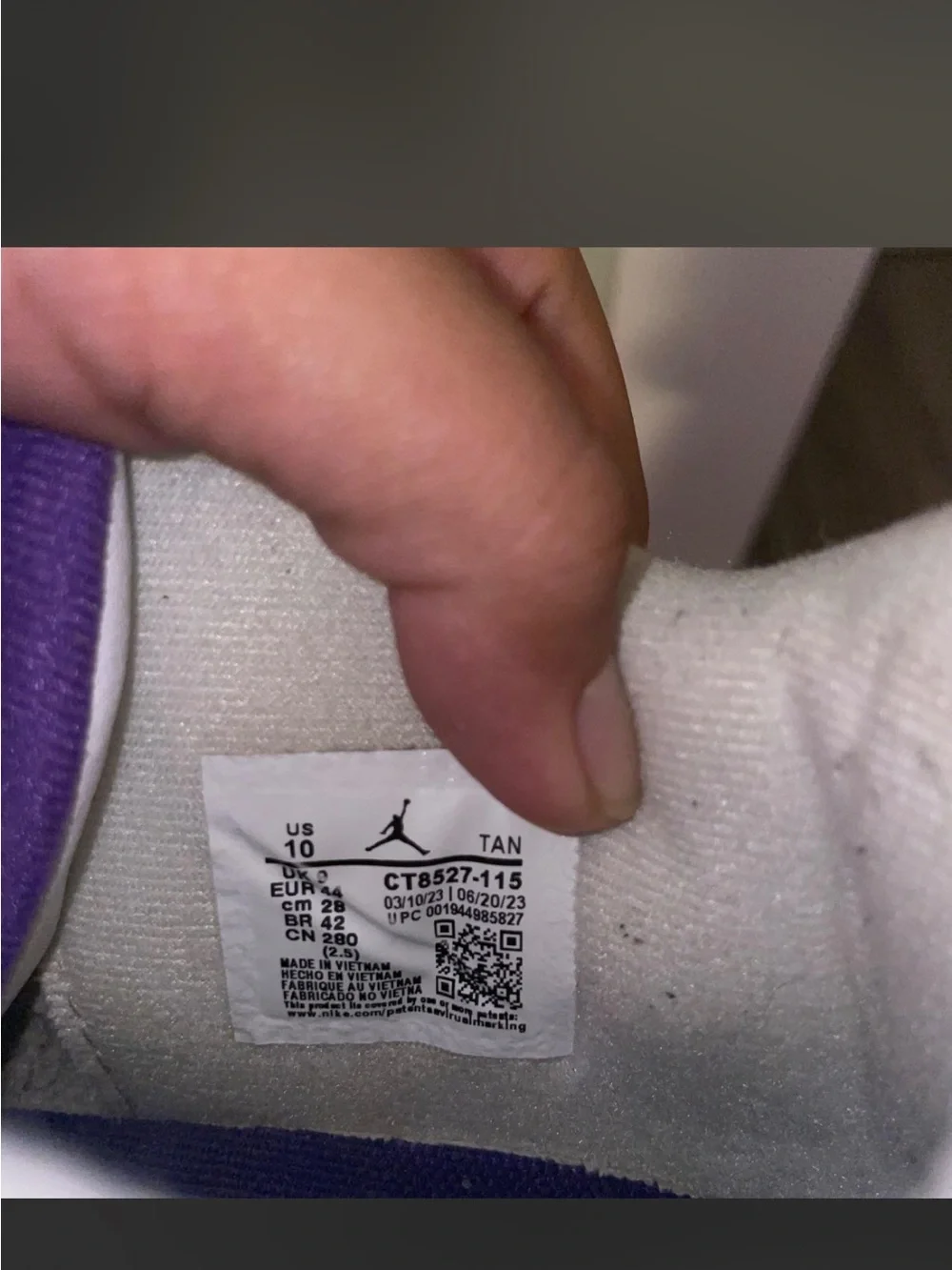 Jordan White and Purple Retro Basketball Sneakers